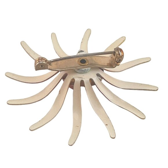 Vintage Orange and Red Enameled Flower Brooch 2 Inch 1960s - Picture 5 of 6